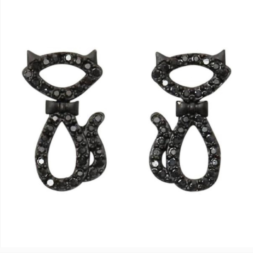 kate spade Jazz Things Up Pave  Cat Stud Earrings Post Back Black Crystals NWT